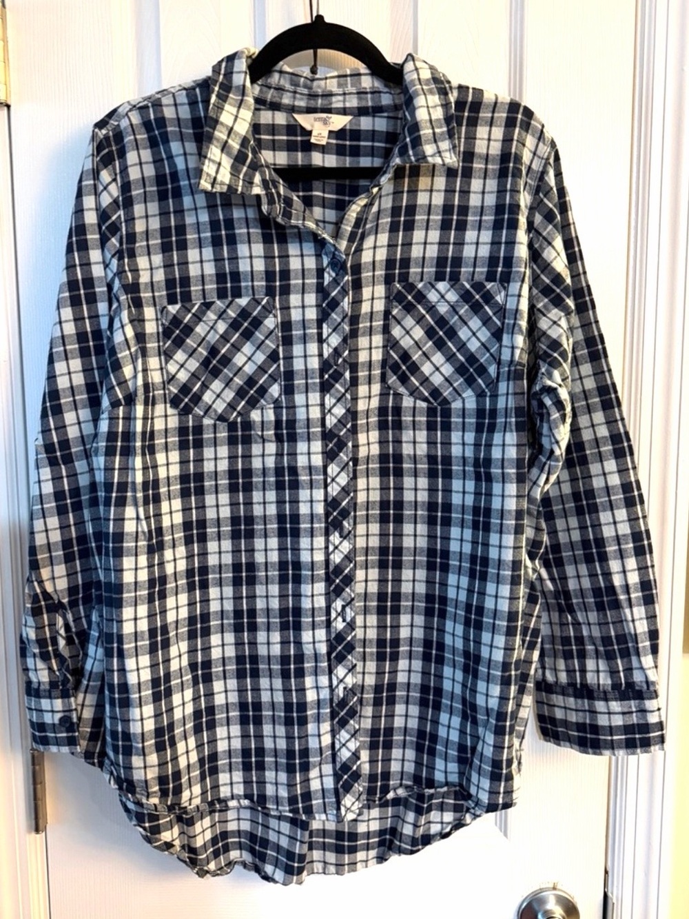 Terra & Sky Plaid Button Down Shirt Navy White Plus Size 1X